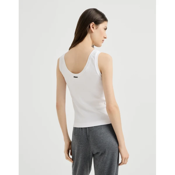 Brunello Cucinelli Ribbed jersey top with monili in White, view 3