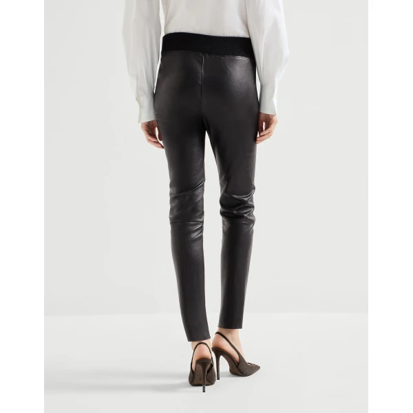 Brunello Cucinelli Stretch nappa leggings in Black, view 3