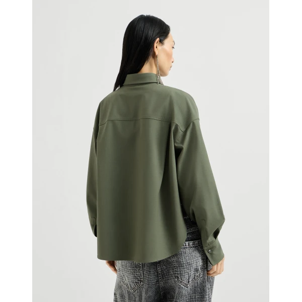 Brunello Cucinelli Tropical Luxury Wool shirt in Green, view 3