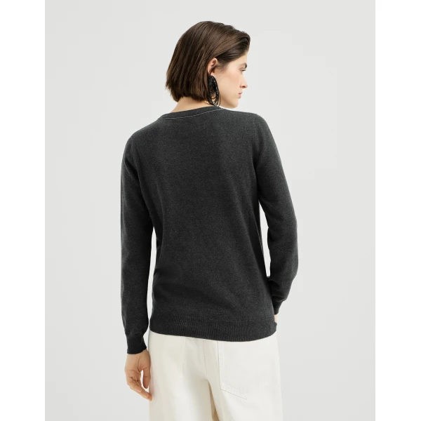Brunello Cucinelli Cashmere sweater with monili in Lignite Grey, view 3
