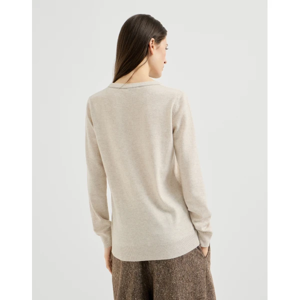 Brunello Cucinelli Cashmere sweater with monili in Oat, view 3