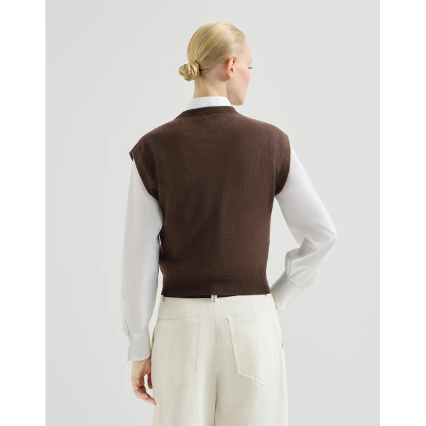 Brunello Cucinelli Cashmere knit T-shirt in Pine Cone Brown, view 3