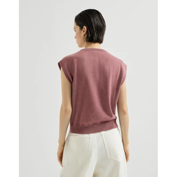 Brunello Cucinelli Cashmere knit T-shirt in Purple, view 3
