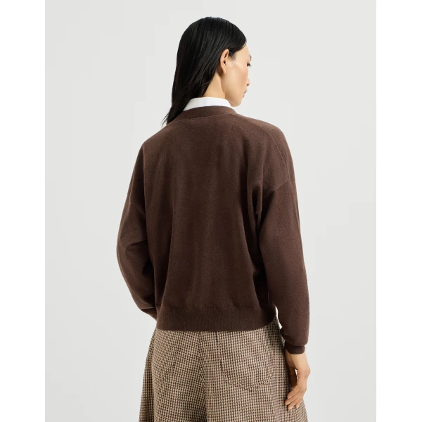 Brunello Cucinelli Cashmere cardigan with monili in Pine Cone Brown, view 3