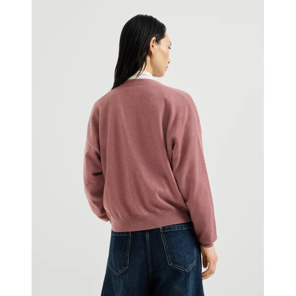 Brunello Cucinelli Cashmere cardigan with monili in Purple, view 3
