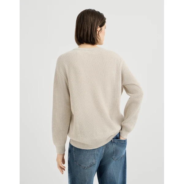 Brunello Cucinelli English rib cashmere sweater in Oat, view 3
