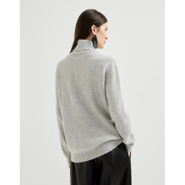 Brunello Cucinelli Turtleneck sweater with monili in Pebble, view 3
