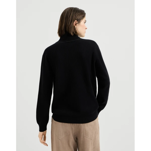 Brunello Cucinelli Turtleneck sweater with monili in Black, view 3