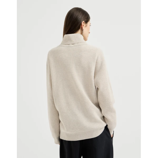 Brunello Cucinelli Turtleneck sweater with monili in Oyster, view 3