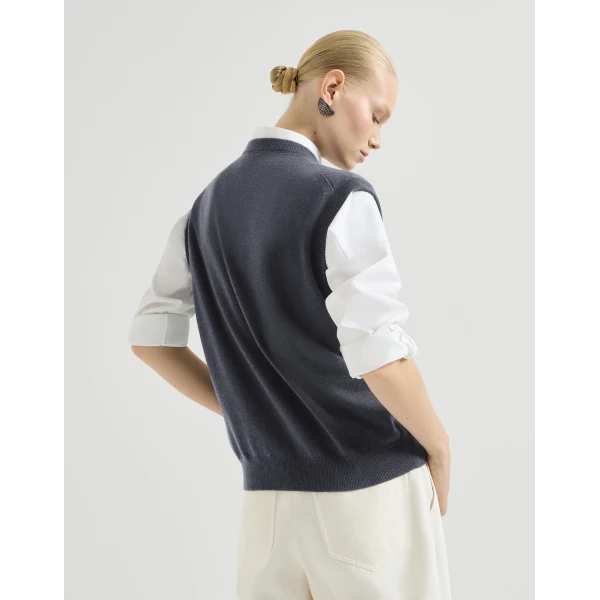 Brunello Cucinelli Cashmere knit vest in Blue, view 3