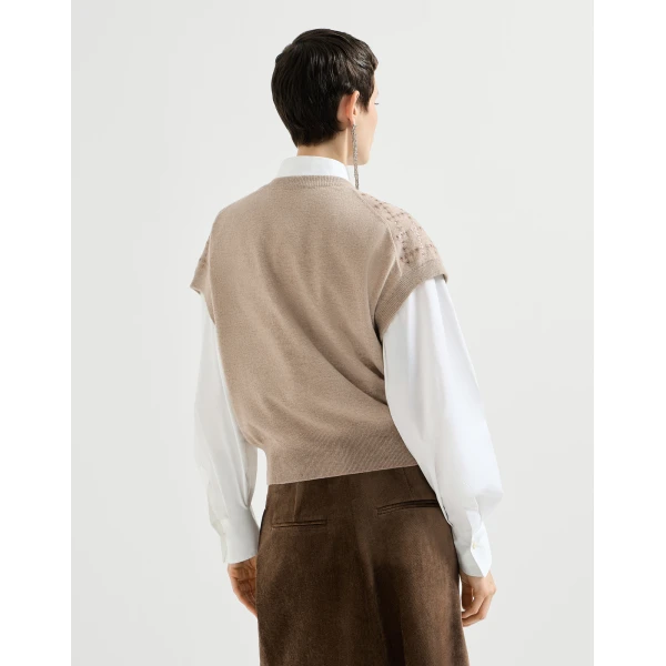 Brunello Cucinelli Knit with dazzling windowpane embroidery, view 3