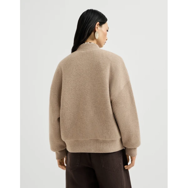 Brunello Cucinelli Bomber jacket with padding in Cashmere Beige, view 3