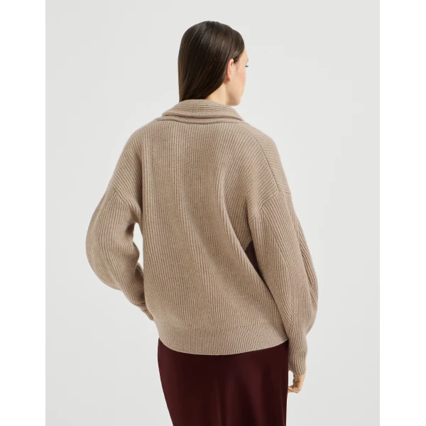 Brunello Cucinelli Cashmere English rib sweater in Cashmere Beige, view 3