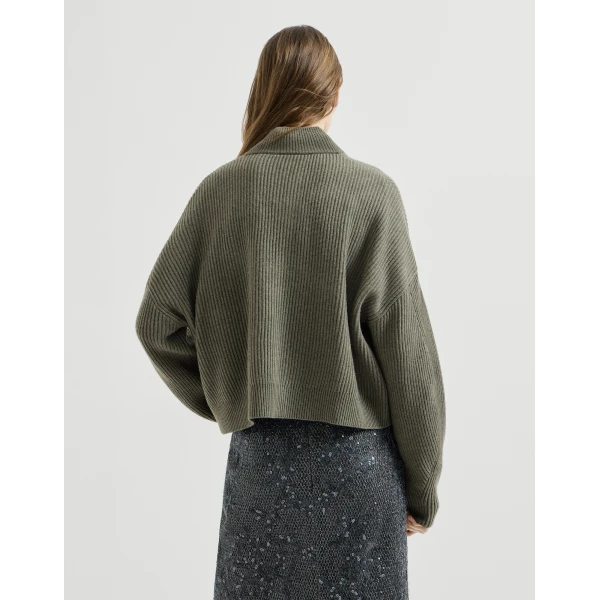 Brunello Cucinelli Cashmere rib cardigan in Origano, view 3