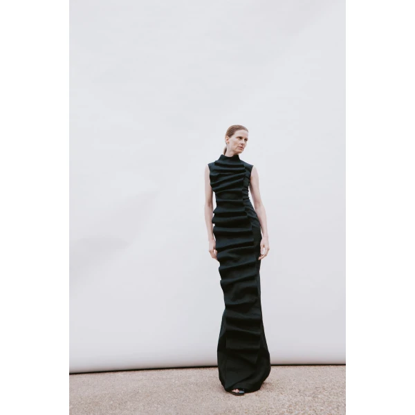 Awake Mode Bib-Front Maxi Dress Black, view 3