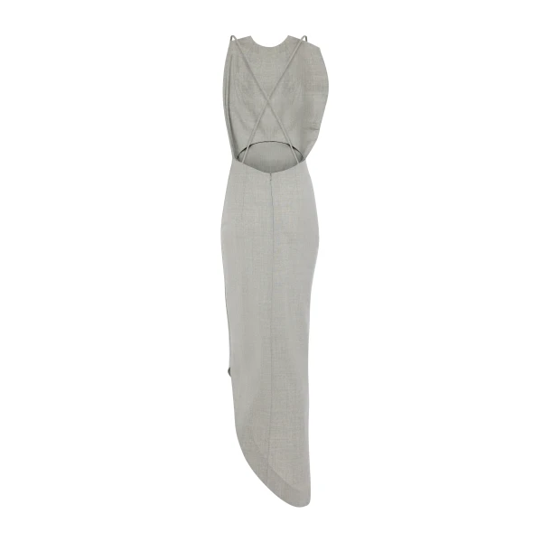Awake Mode Bib-Front Structured Dress With Open Back Light Grey Melange, view 5