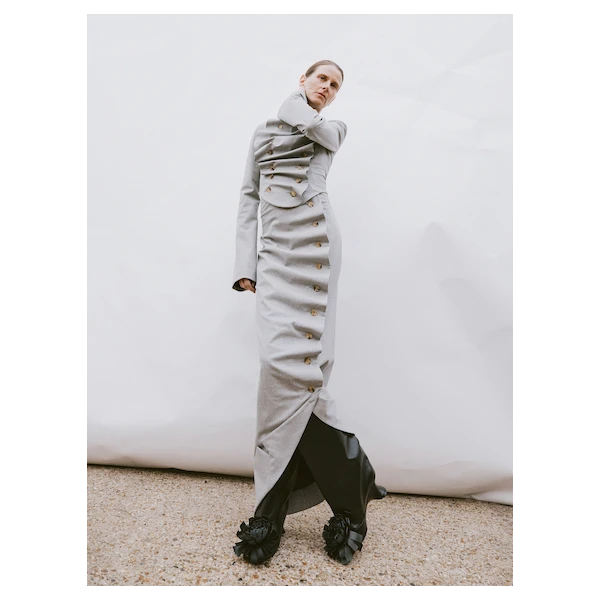 Awake Mode Bib-Front Structured Jacket Light Grey Melange, view 3