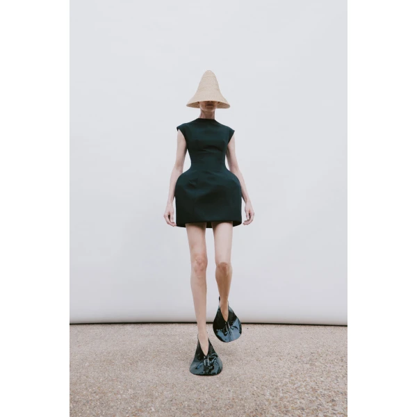 Awake Mode Closed Neckline Sculpted Swan Dress Black, view 2