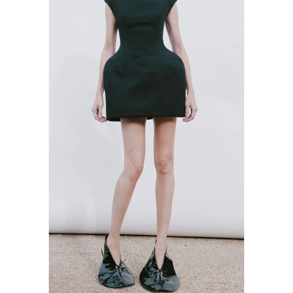 Awake Mode Closed Neckline Sculpted Swan Dress Black, view 3