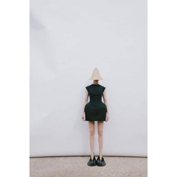 Awake Mode Closed Neckline Sculpted Swan Dress Black, view 5