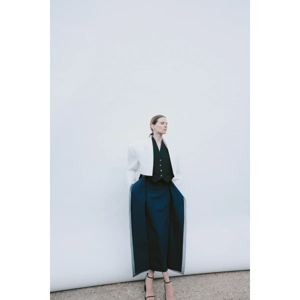 Awake Mode Cropped Tuxedo Jacket White, view 2