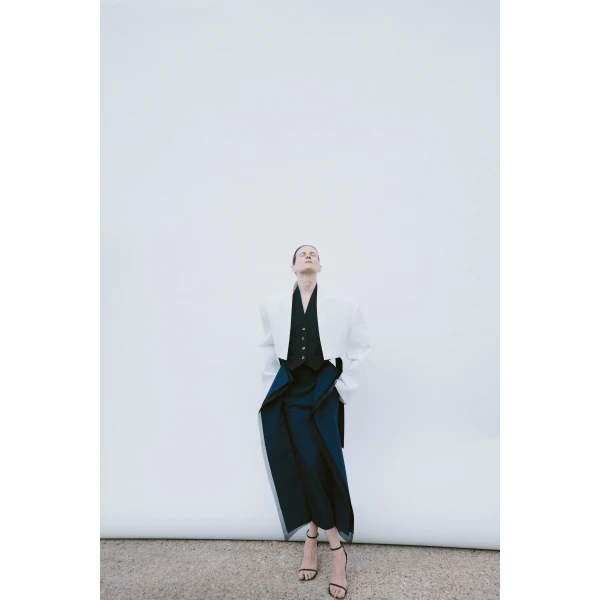 Awake Mode Cropped Tuxedo Jacket White, view 3