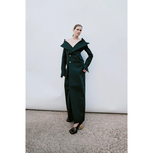 Awake Mode Double-Breasted Fitted Off-Shoulder Jacket Dress Black, view 2