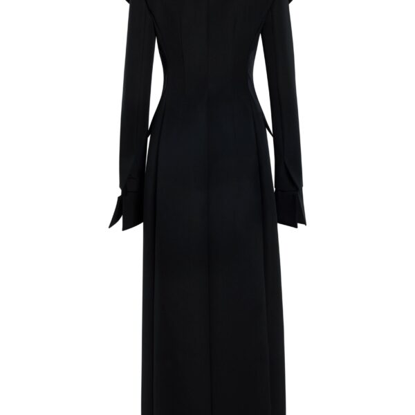 Awake Mode Double-Breasted Fitted Off-Shoulder Jacket Dress Black, view 3
