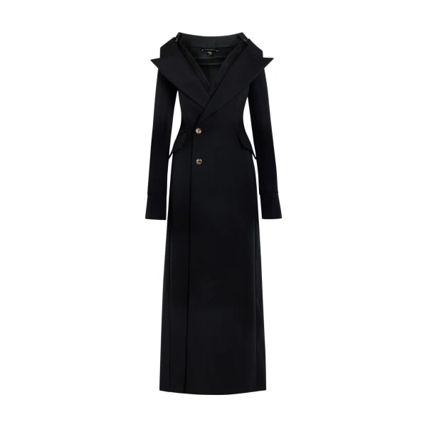 Awake Mode Double-Breasted Fitted Off-Shoulder Jacket Dress Black