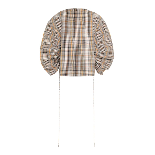 Awake Mode Drawstring Sleeve Top Brown Check, view 4