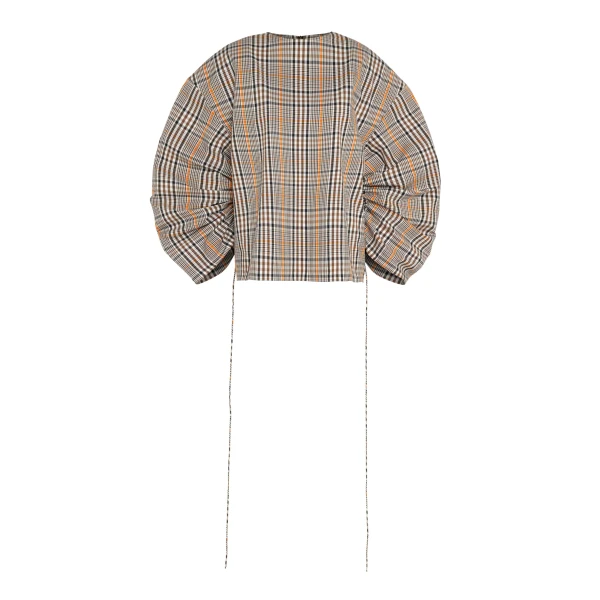 Awake Mode Drawstring Sleeve Top Brown Check