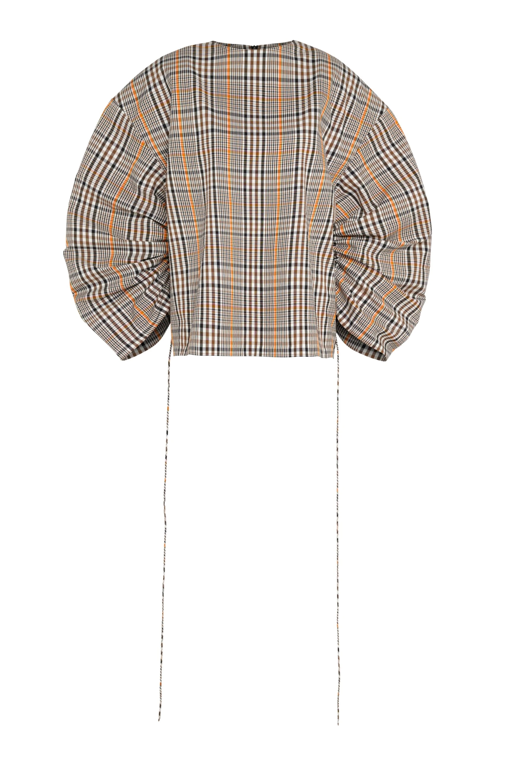Awake Mode Drawstring Sleeve Top Brown Check