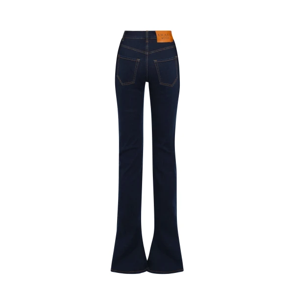 Awake Mode Fitted Stretch Flared Jeans With Side Slits Indigo Rinse Wash, view 3