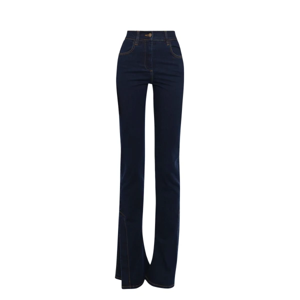 Awake Mode Fitted Stretch Flared Jeans With Side Slits Indigo Rinse Wash