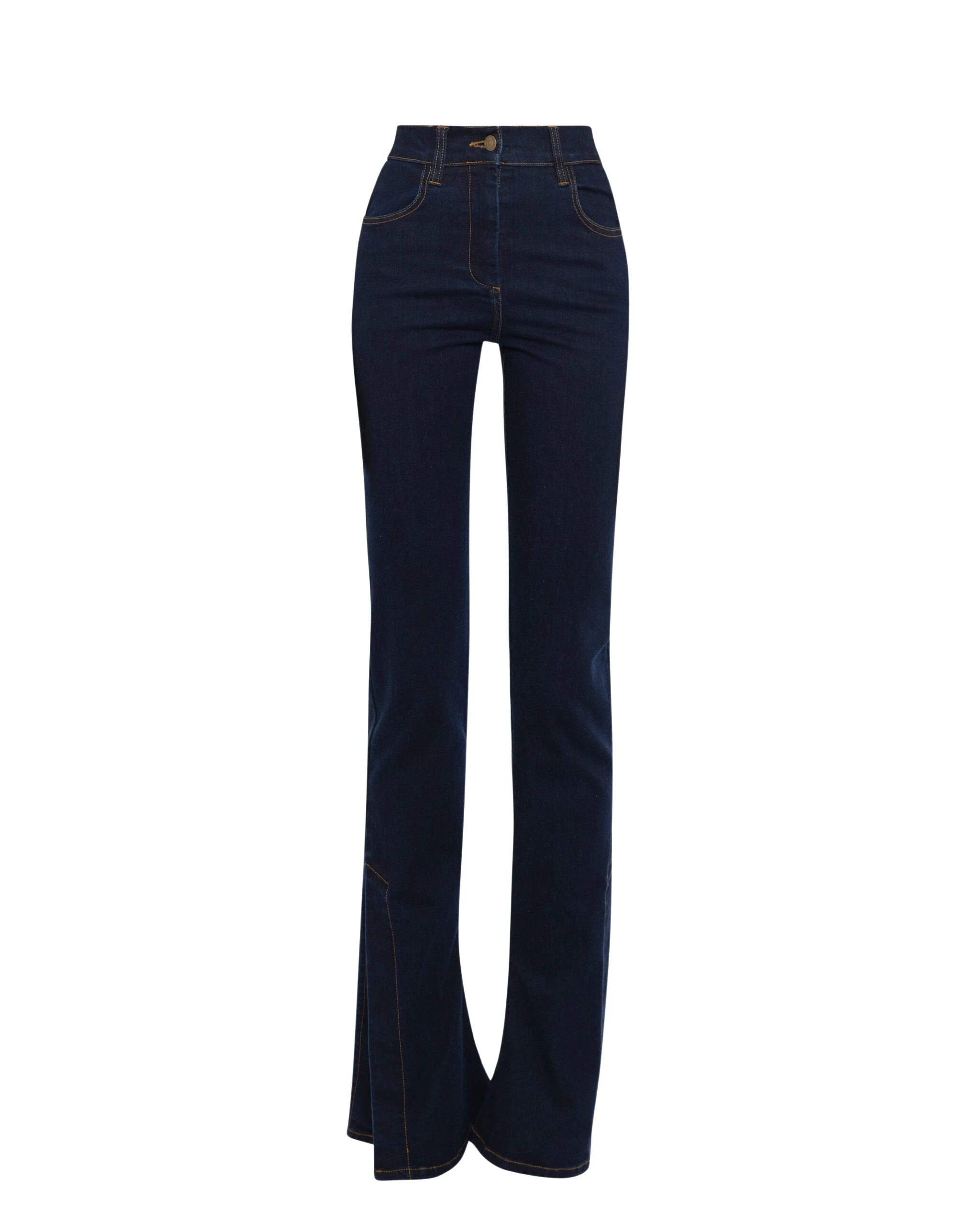 Awake Mode Fitted Stretch Flared Jeans With Side Slits Indigo Rinse Wash