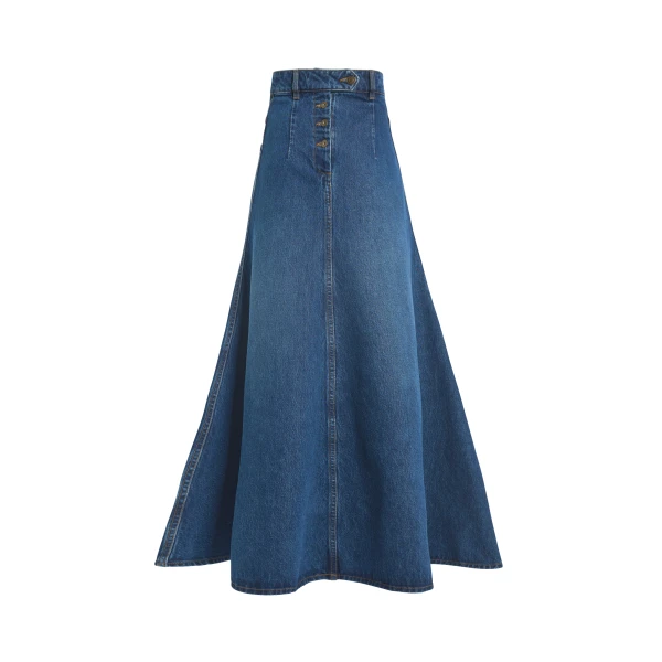 Awake Mode Flared Back To Front Skirt With Cutout Classic Blue Wash, view 3