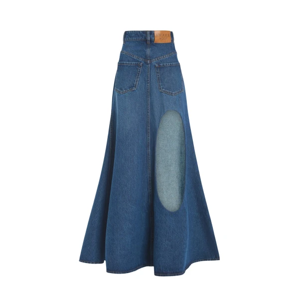 Awake Mode Flared Back To Front Skirt With Cutout Classic Blue Wash