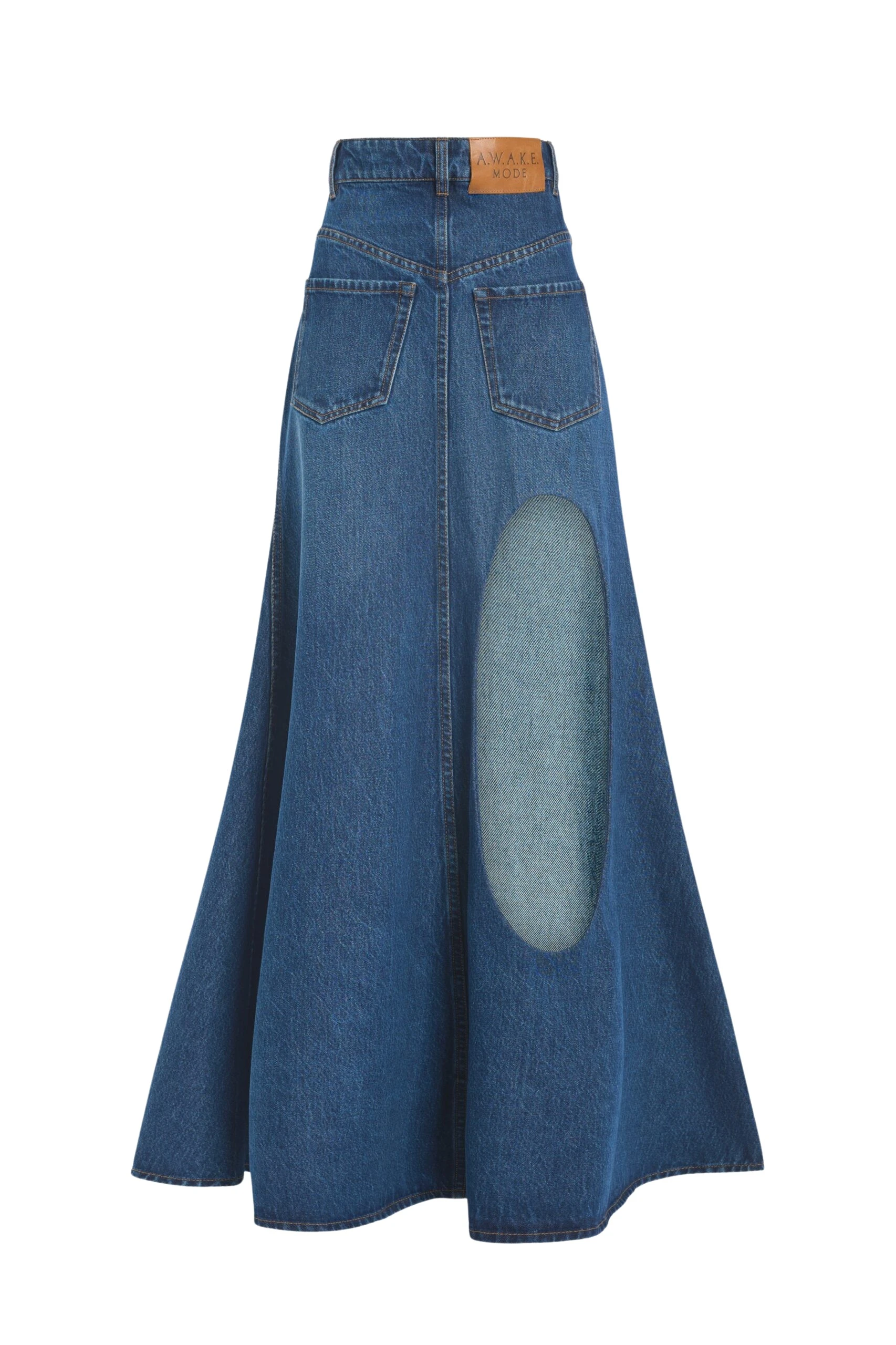Awake Mode Flared Back To Front Skirt With Cutout Classic Blue Wash
