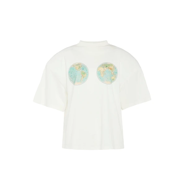 Awake Mode Hemispheres Map Printed Voluminous Tee White Top