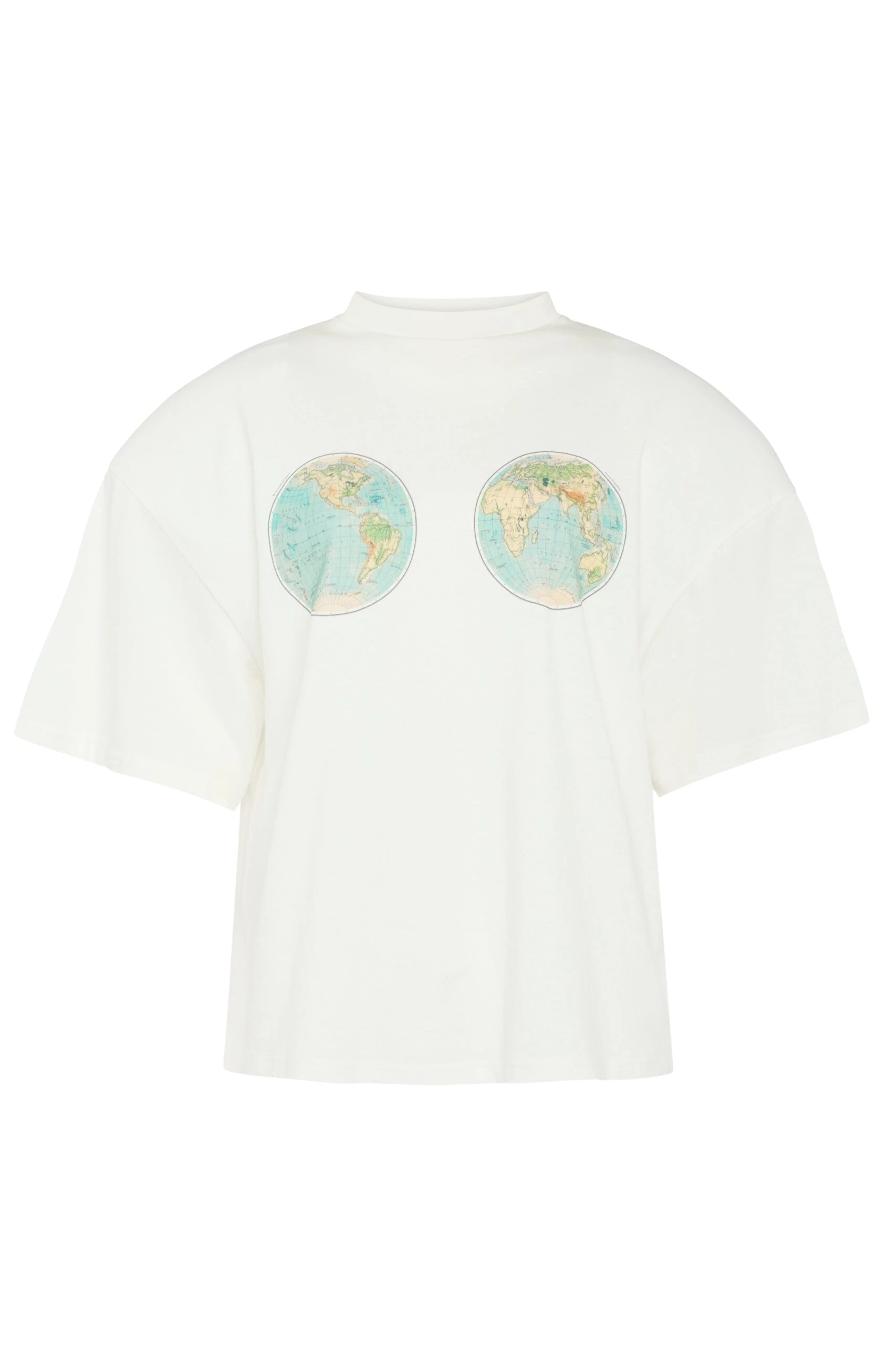 Awake Mode Hemispheres Map Printed Voluminous Tee White Top