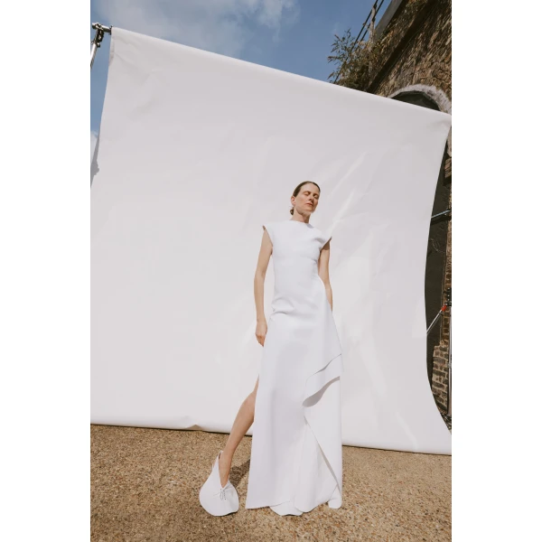 Awake Mode High Neck Pencil Dress With Side Panel Detail White, view 3