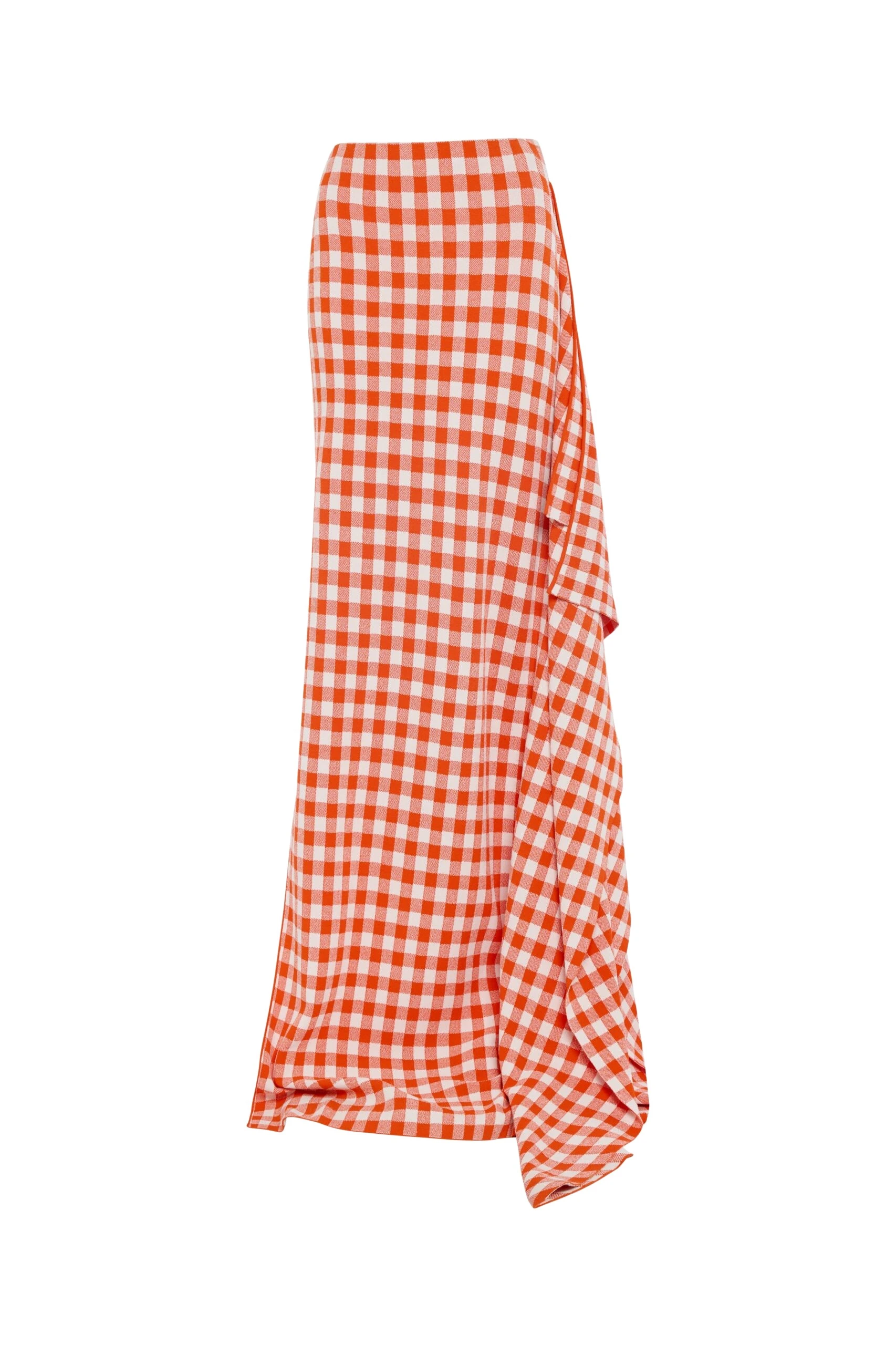 Awake Mode Knitted Fitted Maxi Skirt With Side Panel Red White Gingham