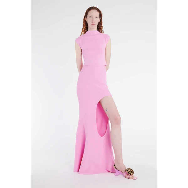 Awake Mode Knitted Flared Skirt With Cut Out Pink, view 2