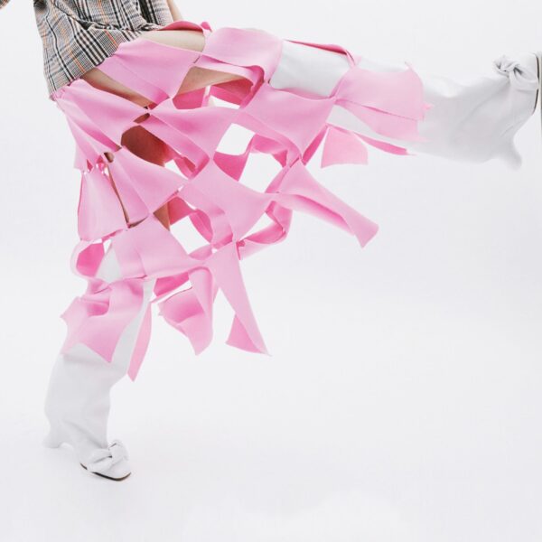 Awake Mode Knitted Multi Trapeze Skirt Pink, view 3