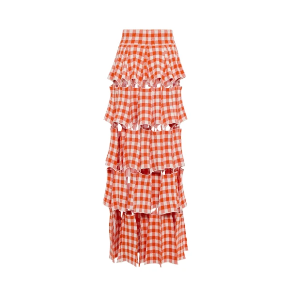 Awake Mode Knitted Multi Trapeze Skirt Red White Gingham, view 6