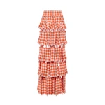 Awake Mode Knitted Multi Trapeze Skirt Red White Gingham