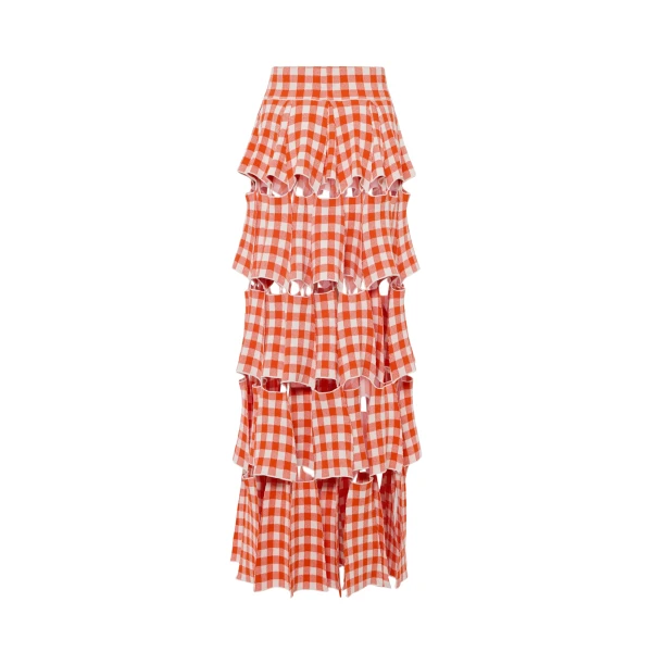 Awake Mode Knitted Multi Trapeze Skirt Red White Gingham