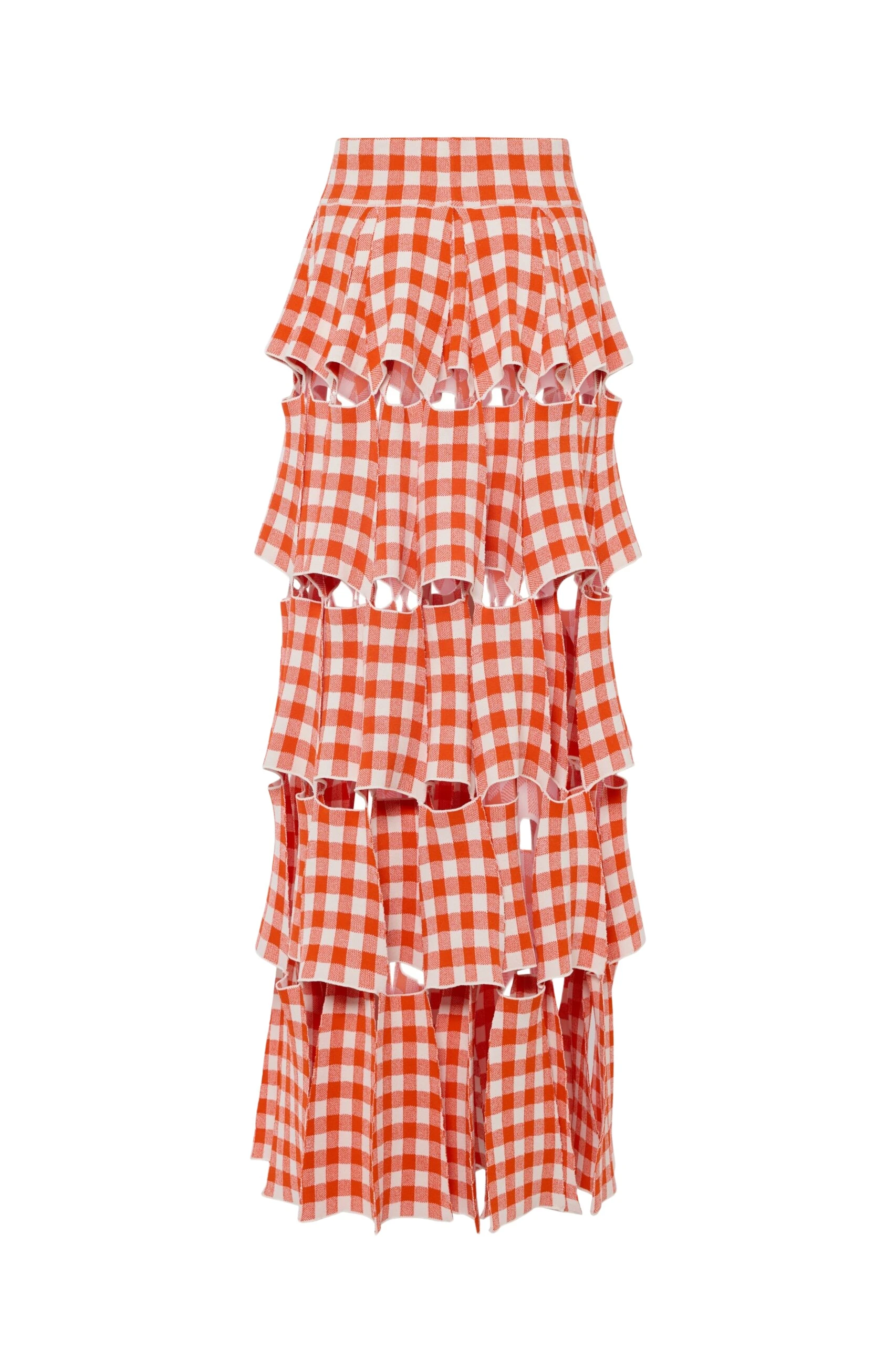 Awake Mode Knitted Multi Trapeze Skirt Red White Gingham