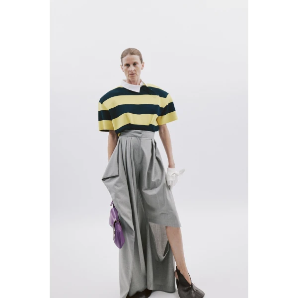 Awake Mode Knitted Rugby Top Yellow Navy Striped, view 4