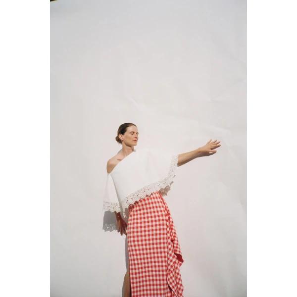 Awake Mode Lace Trimmed Big Collar Top Off White, view 2